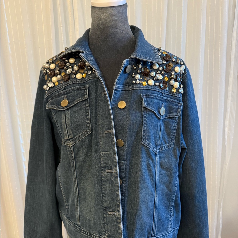Chico's Platinum Denim Embellished Jean Jacket